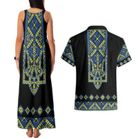 Ukraine Bandura Vyshyvanka Pattern Couples Matching Tank Maxi Dress and Hawaiian Shirt Ukrainian Heritage Folk Black Version - Wonder Print Shop