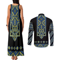 Ukraine Bandura Vyshyvanka Pattern Couples Matching Tank Maxi Dress and Long Sleeve Button Shirt Ukrainian Heritage Folk Black Version - Wonder Print Shop