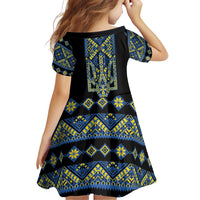 Ukraine Bandura Vyshyvanka Pattern Family Matching Short Sleeve Bodycon Dress and Hawaiian Shirt Ukrainian Heritage Folk Black Version