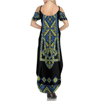 Ukraine Bandura Vyshyvanka Pattern Family Matching Summer Maxi Dress and Hawaiian Shirt Ukrainian Heritage Folk Black Version