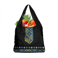 Ukraine Bandura Vyshyvanka Pattern Grocery Bag Ukrainian Heritage Folk Black Version - Wonder Print Shop