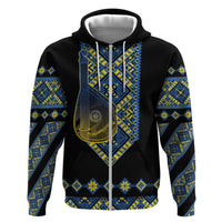 Ukraine Bandura Vyshyvanka Pattern Hoodie Ukrainian Heritage Folk Black Version - Wonder Print Shop