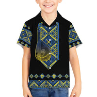 Ukraine Bandura Vyshyvanka Pattern Kid Hawaiian Shirt Ukrainian Heritage Folk Black Version - Wonder Print Shop