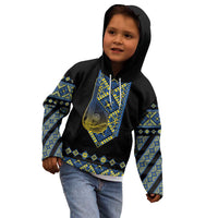 Ukraine Bandura Vyshyvanka Pattern Kid Hoodie Ukrainian Heritage Folk Black Version - Wonder Print Shop