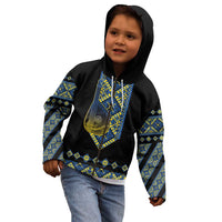 Ukraine Bandura Vyshyvanka Pattern Kid Hoodie Ukrainian Heritage Folk Black Version - Wonder Print Shop
