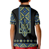 Ukraine Bandura Vyshyvanka Pattern Kid Polo Shirt Ukrainian Heritage Folk Black Version - Wonder Print Shop