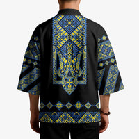 Ukraine Bandura Vyshyvanka Pattern Kimono Ukrainian Heritage Folk Black Version - Wonder Print Shop