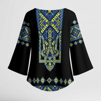 Ukraine Bandura Vyshyvanka Pattern Kimono Sleeve Blouse Ukrainian Heritage Folk Black Version - Wonder Print Shop