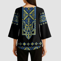 Ukraine Bandura Vyshyvanka Pattern Kimono Sleeve Blouse Ukrainian Heritage Folk Black Version - Wonder Print Shop