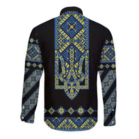 Ukraine Bandura Vyshyvanka Pattern Long Sleeve Button Shirt Ukrainian Heritage Folk Black Version - Wonder Print Shop