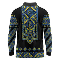 Ukraine Bandura Vyshyvanka Pattern Long Sleeve Polo Shirt Ukrainian Heritage Folk Black Version - Wonder Print Shop