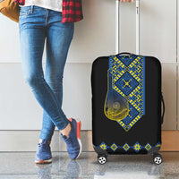 Ukraine Bandura Vyshyvanka Pattern Luggage Cover Ukrainian Heritage Folk Black Version - Wonder Print Shop