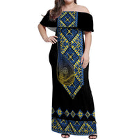 Ukraine Bandura Vyshyvanka Pattern Off Shoulder Maxi Dress Ukrainian Heritage Folk Black Version - Wonder Print Shop