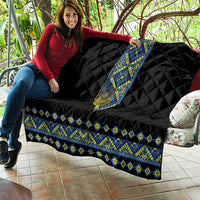 Ukraine Bandura Vyshyvanka Pattern Quilt Ukrainian Heritage Folk Black Version - Wonder Print Shop