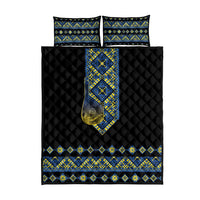 Ukraine Bandura Vyshyvanka Pattern Quilt Bed Set Ukrainian Heritage Folk Black Version - Wonder Print Shop