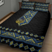 Ukraine Bandura Vyshyvanka Pattern Quilt Bed Set Ukrainian Heritage Folk Black Version - Wonder Print Shop