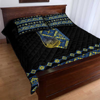 Ukraine Bandura Vyshyvanka Pattern Quilt Bed Set Ukrainian Heritage Folk Black Version - Wonder Print Shop