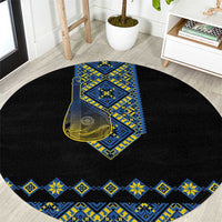 Ukraine Bandura Vyshyvanka Pattern Round Carpet Ukrainian Heritage Folk Black Version - Wonder Print Shop