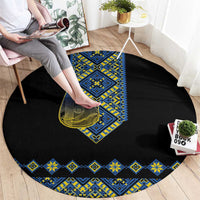 Ukraine Bandura Vyshyvanka Pattern Round Carpet Ukrainian Heritage Folk Black Version - Wonder Print Shop