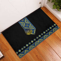 Ukraine Bandura Vyshyvanka Pattern Rubber Doormat Ukrainian Heritage Folk Black Version - Wonder Print Shop