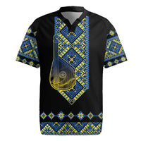 Ukraine Bandura Vyshyvanka Pattern Rugby Jersey Ukrainian Heritage Folk Black Version - Wonder Print Shop