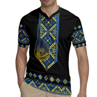 Ukraine Bandura Vyshyvanka Pattern Rugby Jersey Ukrainian Heritage Folk Black Version - Wonder Print Shop