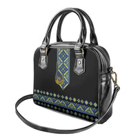 Ukraine Bandura Vyshyvanka Pattern Shoulder Handbag Ukrainian Heritage Folk Black Version - Wonder Print Shop