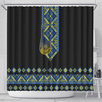Ukraine Bandura Vyshyvanka Pattern Shower Curtain Ukrainian Heritage Folk Black Version - Wonder Print Shop