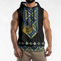 Ukraine Bandura Vyshyvanka Pattern Sleeveless Hoodie Ukrainian Heritage Folk Black Version - Wonder Print Shop