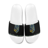 Ukraine Bandura Vyshyvanka Pattern Slide Sandals Ukrainian Heritage Folk Black Version - Wonder Print Shop