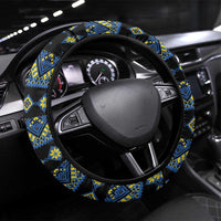Ukraine Bandura Vyshyvanka Pattern Steering Wheel Cover Ukrainian Heritage Folk Black Version - Wonder Print Shop
