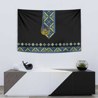 Ukraine Bandura Vyshyvanka Pattern Tapestry Ukrainian Heritage Folk Black Version - Wonder Print Shop