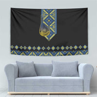 Ukraine Bandura Vyshyvanka Pattern Tapestry Ukrainian Heritage Folk Black Version - Wonder Print Shop
