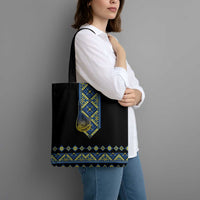Ukraine Bandura Vyshyvanka Pattern Tote Bag Ukrainian Heritage Folk Black Version - Wonder Print Shop