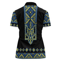 Ukraine Bandura Vyshyvanka Pattern Women Polo Shirt Ukrainian Heritage Folk Black Version - Wonder Print Shop