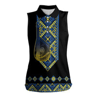 Ukraine Bandura Vyshyvanka Pattern Women Sleeveless Polo Shirt Ukrainian Heritage Folk Black Version - Wonder Print Shop
