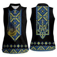 Ukraine Bandura Vyshyvanka Pattern Women Sleeveless Polo Shirt Ukrainian Heritage Folk Black Version - Wonder Print Shop