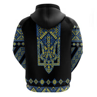 Ukraine Bandura Vyshyvanka Pattern Zip Hoodie Ukrainian Heritage Folk Black Version - Wonder Print Shop
