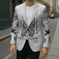 Ukraine Military Vyshyvanka Pattern Blazer Ukrainian Heritage White Tactical Style - Wonder Print Shop