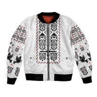 Ukraine Military Vyshyvanka Pattern Bomber Jacket Ukrainian Heritage White Tactical Style - Wonder Print Shop