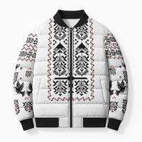 Ukraine Military Vyshyvanka Pattern Bomber Puffer Jacket Ukrainian Heritage White Tactical Style - Wonder Print Shop