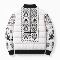 Ukraine Military Vyshyvanka Pattern Bomber Puffer Jacket Ukrainian Heritage White Tactical Style - Wonder Print Shop