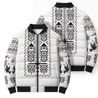 Ukraine Military Vyshyvanka Pattern Bomber Puffer Jacket Ukrainian Heritage White Tactical Style - Wonder Print Shop
