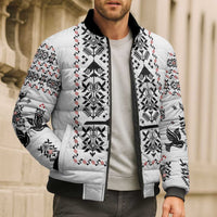 Ukraine Military Vyshyvanka Pattern Bomber Puffer Jacket Ukrainian Heritage White Tactical Style - Wonder Print Shop