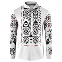 Ukraine Military Vyshyvanka Pattern Button Sweatshirt Ukrainian Heritage White Tactical Style - Wonder Print Shop