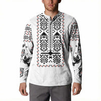Ukraine Military Vyshyvanka Pattern Button Sweatshirt Ukrainian Heritage White Tactical Style - Wonder Print Shop