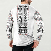 Ukraine Military Vyshyvanka Pattern Button Sweatshirt Ukrainian Heritage White Tactical Style - Wonder Print Shop