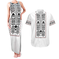 Ukraine Military Vyshyvanka Pattern Couples Matching Tank Maxi Dress and Hawaiian Shirt Ukrainian Heritage White Tactical Style - Wonder Print Shop