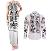 Ukraine Military Vyshyvanka Pattern Couples Matching Tank Maxi Dress and Long Sleeve Button Shirt Ukrainian Heritage White Tactical Style - Wonder Print Shop