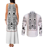 Ukraine Military Vyshyvanka Pattern Couples Matching Tank Maxi Dress and Long Sleeve Button Shirt Ukrainian Heritage White Tactical Style - Wonder Print Shop